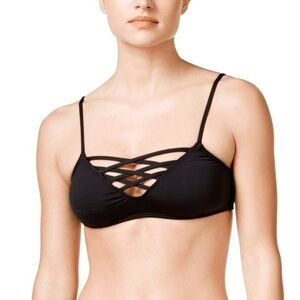 Bar III Black Strappy Bralette Bikini Top black size L